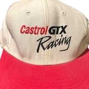 Vintage Castrol GTX Racing Hat Made in USA Red Brim Strapback Oil Promo